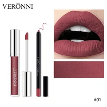 VERONNI Matte Lipgloss Sexy Liquid Lip Gloss with Lipliner Long Lasting Waterproof Cosmetic Beauty Keep 24 Hours Makeup lipgloss