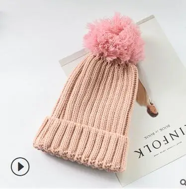 pink Вязаная Шерстяная Шапка, уличный головной убор, Повседневная теплая осенне-зимняя женская шапка, Милая шапочка для мальчиков и девочек - Цвет: pink