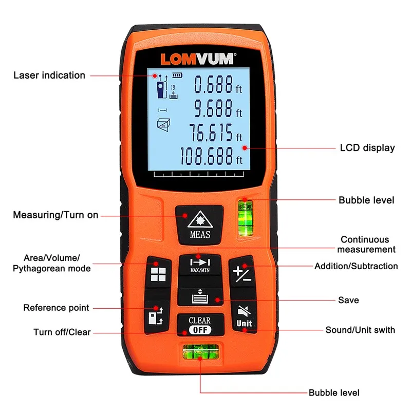 LOMVUM 120m Laser Distance Meter Trena Laser Ruler Rangefinders Digital Distance Meter Medidor Metro Lazer Tape Measure