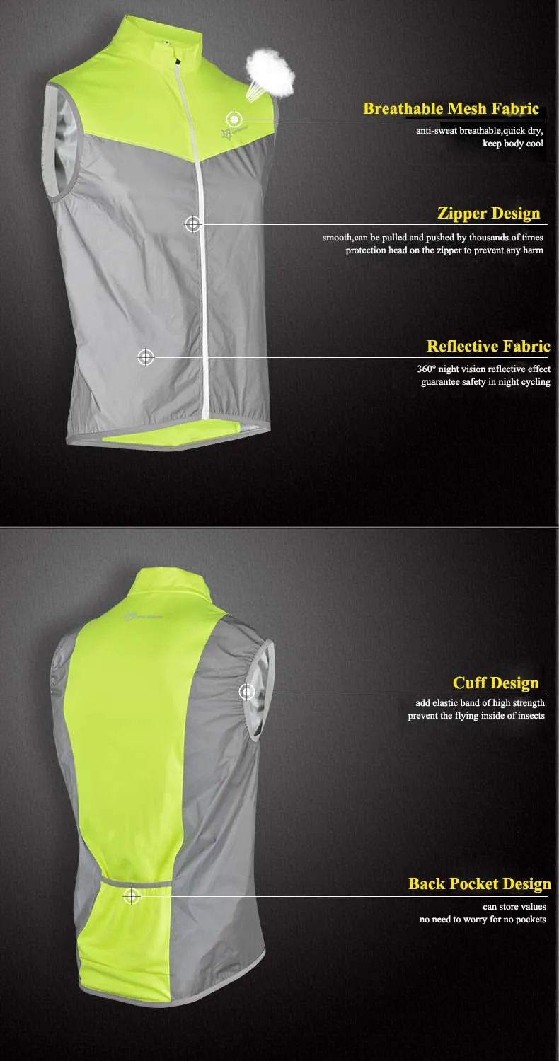 ROCKBROS Мужские Светоотражающие дышащие жилеты для велоспорта Одежда Джерси без рукавов ветрозащитный велосипедный велосипед Джерси Верхняя велосипедная одежда