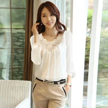 

Office Lady Sequined Lace Elegant Long Lanter Sleeve Solid Color Blouses Women Tops Plus Size 4XL Slim Shirts Blouse Female