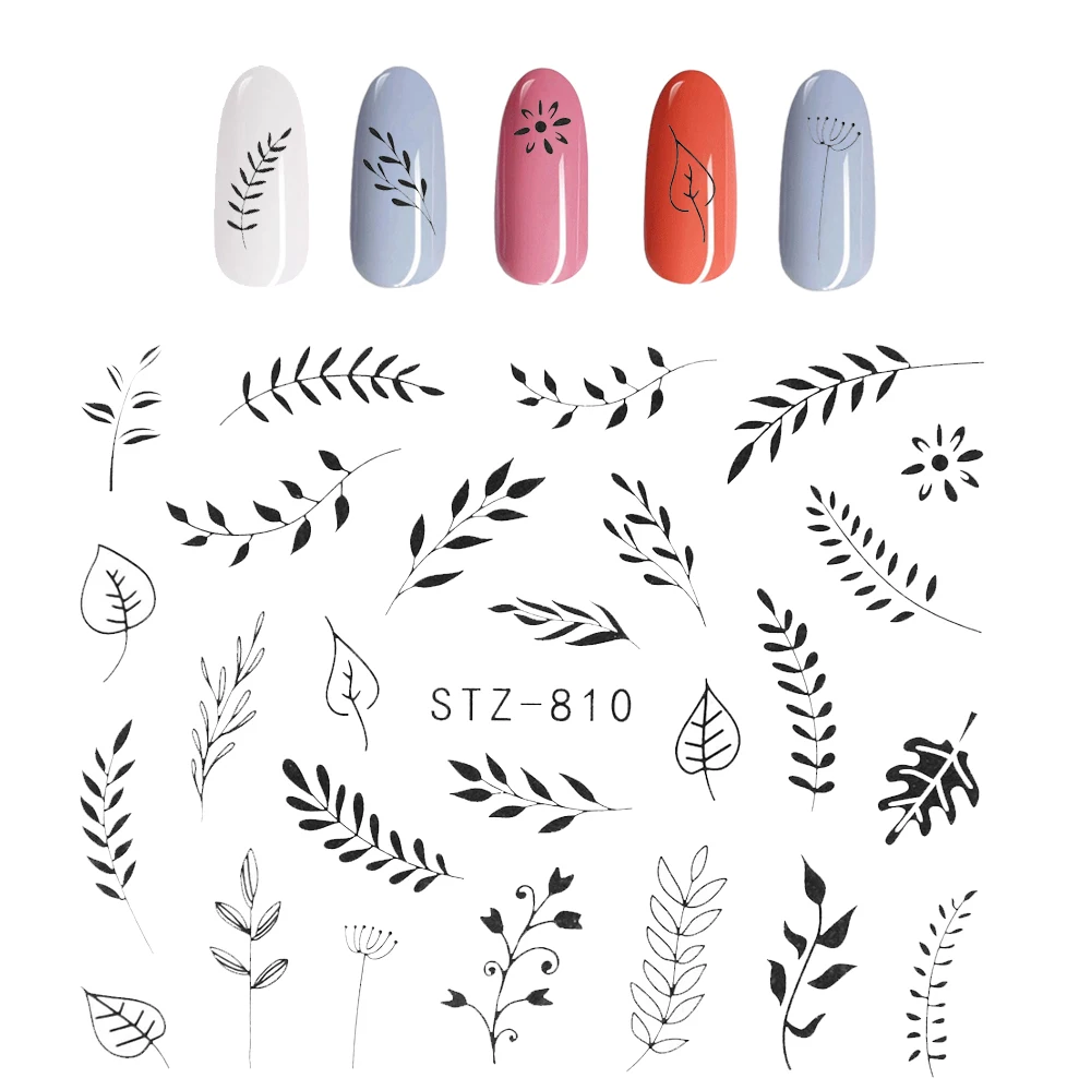 Nail Stickers Sliders For Nails For Manicure Decor Nails Set Nail Design Sliders Flower Leaf Tree Green Nail Art Watermark Decal