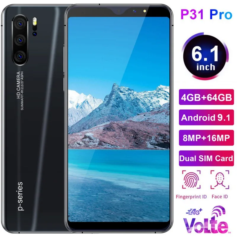 

P31 Pro 6.1 Inch 4G Smartphone 4GB RAM 64GB ROM Full Screen Mobile Phone Fingerprint & Face Recognition Unlock Cell Phone