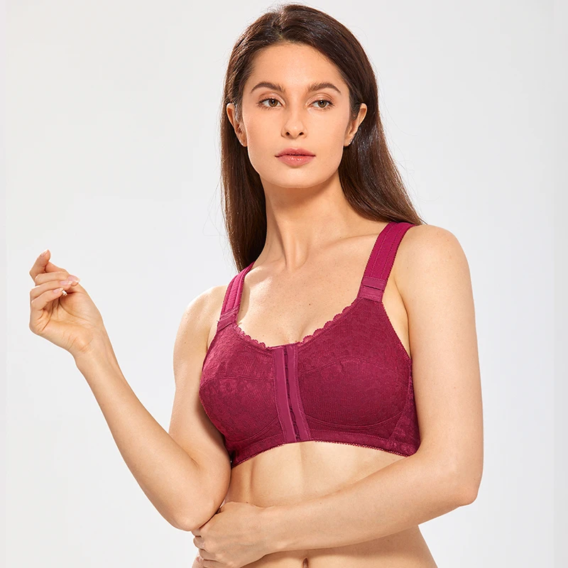 Koop Vrouwen Volledige Dekking Houding Corrector Draadloze Back Ondersteuning Kant Voorsluiting Bh Plus Size