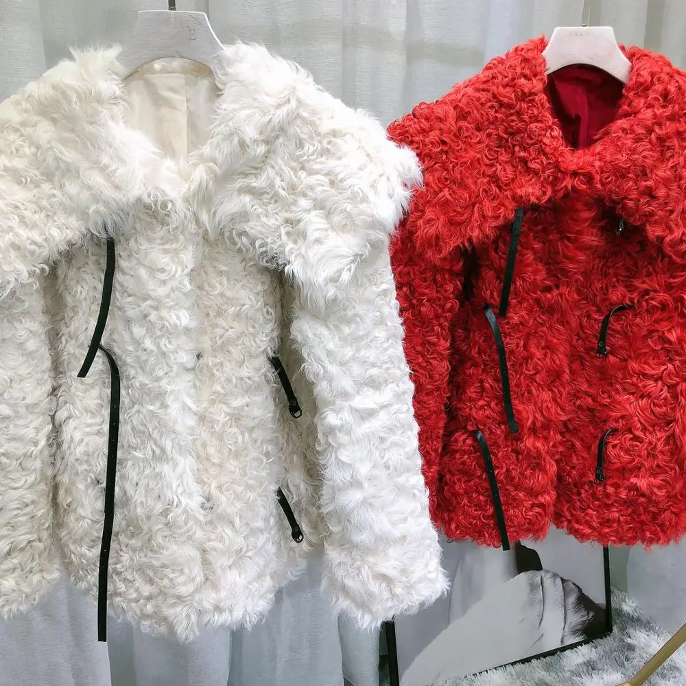 

Natural real sheep fur coat casual 100% lamb fur women jacket winter oversized turn-down collar sheepskin button plus size coats