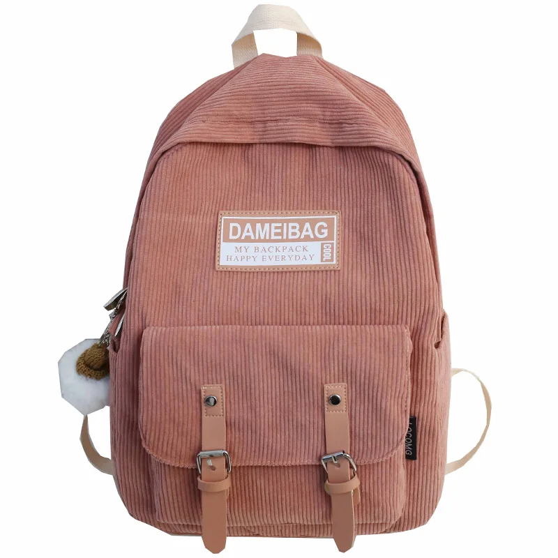 Милый вельветовый рюкзак в полоску kawaii, женская школьная сумка, Подростковый роскошный рюкзак для девочек, Harajuku, женская модная сумка, Студенческая женская книга - Цвет: pink
