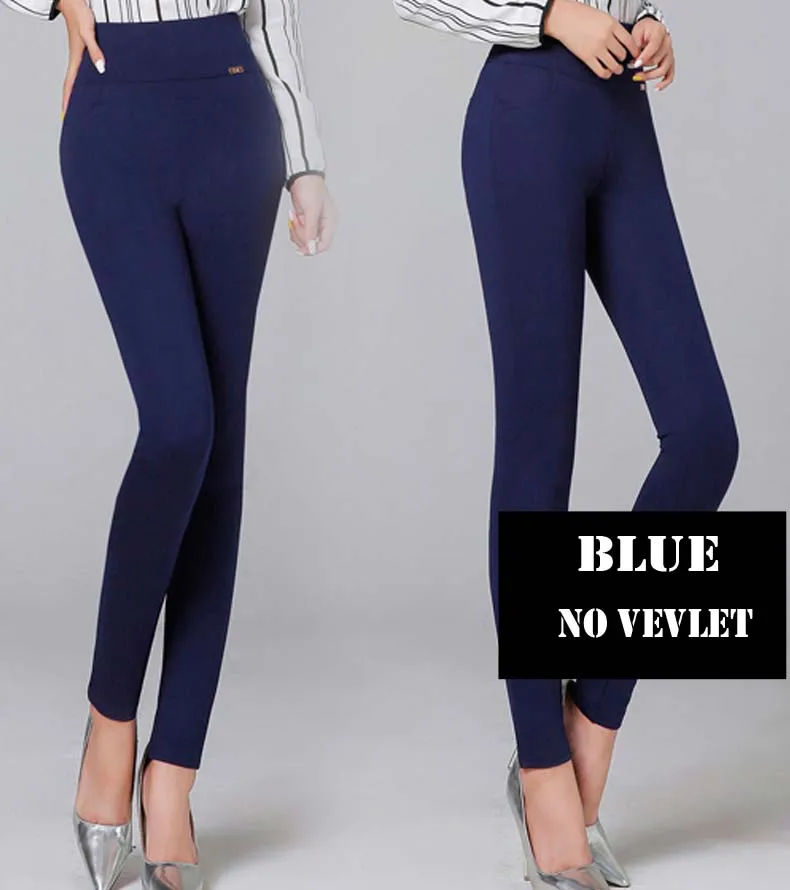 Dark blue spring Женские панталоны с высокой талией женские брюки Харадзюку обтягивающие зимние теплые плотные флисовые Леггинсы Большие размеры - Цвет: Dark blue spring