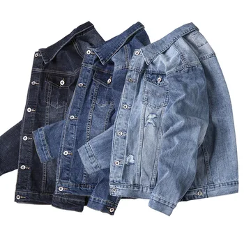 

2020 Men New Style with Holes Denim Jacket Teenager Autumn Casual Simple Denim Jacket