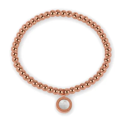Rose Gold Двухсторонний черно-белый браслет из бисера для женщин ювелирные изделия из нержавеющей стали Pulseiras стрейч римские цифры браслеты с подвесками - Окраска металла: Rose Gold