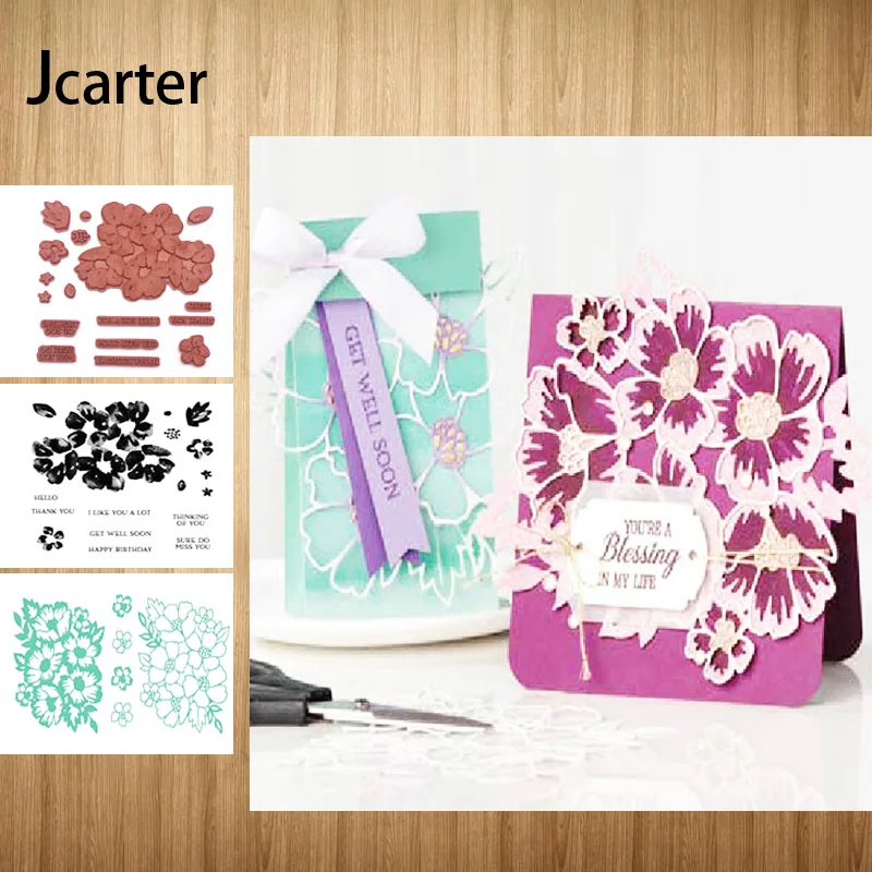 

Blessing Flowers Metal Cutting Dies and Rubber Stamps for Scrapbooking Craft Stencil DIY Album Paper Make Template Decor Design