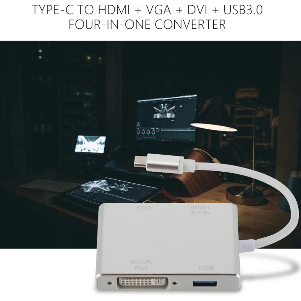 4 в 1 многофункциональный конвертер тип-c к HDMI VGA DVI USB3.0 видео конвертер адаптер «Папа-мама»