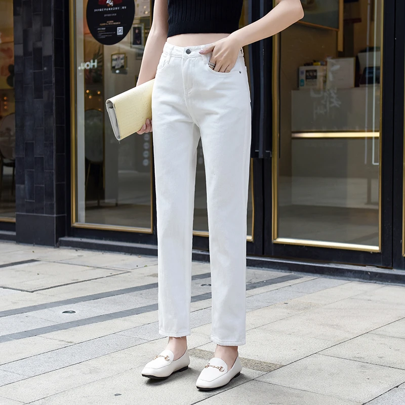 High Waist Jeans Women Fashion Wild Loose Autumn And Winter New Korean Version Of The Thin Student Straight Denim Pants Woman - Цвет: Белый