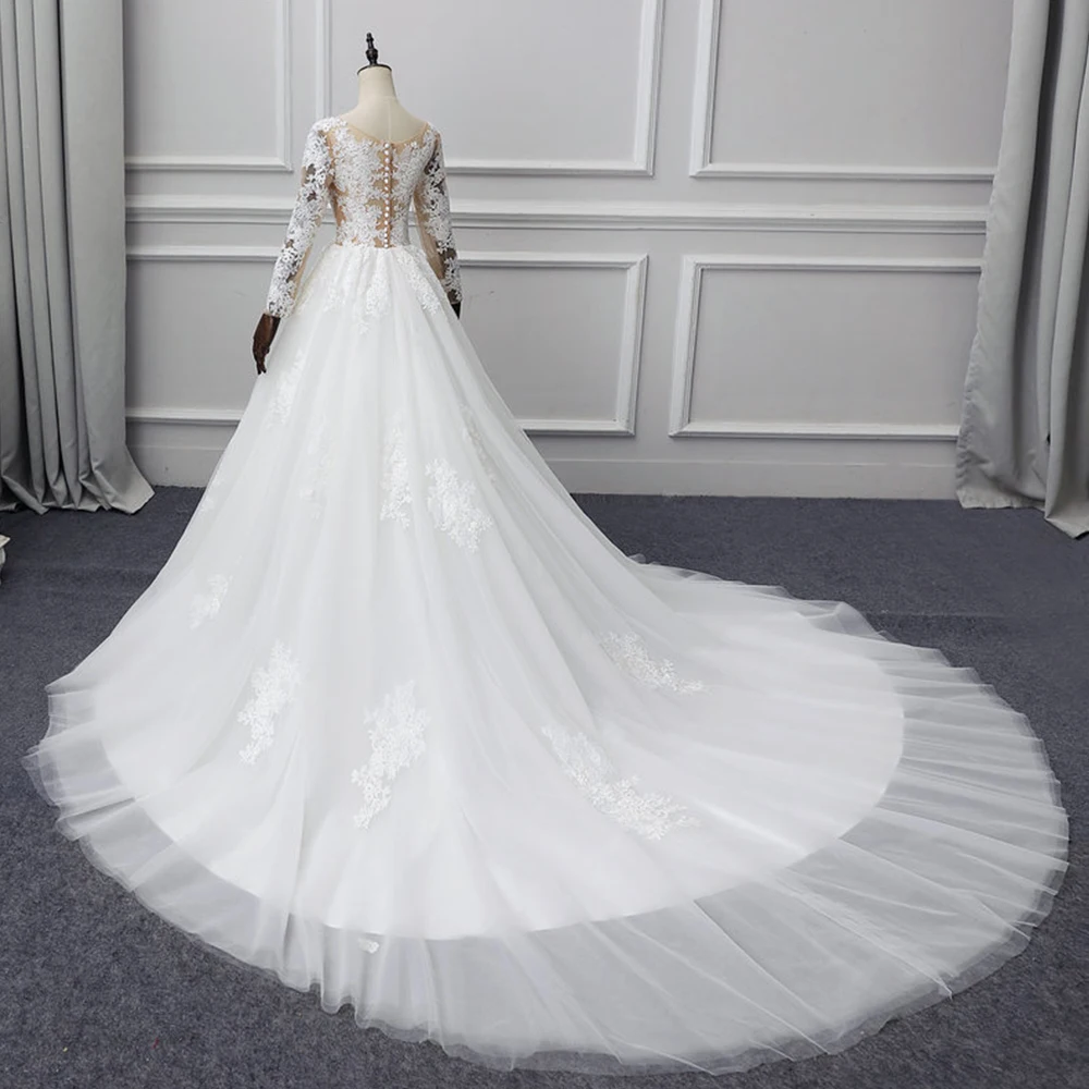 Abito da Sposa/свадебное платье трапециевидной формы с длинными рукавами, большие размеры, роскошное брейдсюркен с аппликацией, фатиновое платье принцессы de Mariage