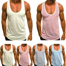 Модный летний мужской полосатый без рукавов красивый сильный Летний жилет пляжный тренировочный спортивный топ