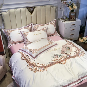 

Luxury 100S Egyptian Cotton Pastoral Flowers Embroidery Bedding Set Double Duvet Cover Set Bed Linen Pillowcases Home Textile