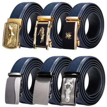 

High Quality Designer Metal Automatic Buckle Men Belts Blue Genuine Leather Belts Famous Brand Luxury Men Waist Strap DiBanGu