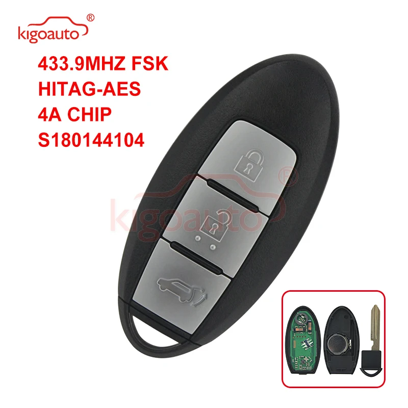 Kigoauto Keyless Remote Smart Key 3 Button 433.9MHZ FSK HITAG-AES 4A CHIP For Nissan X-Trail Qashqai