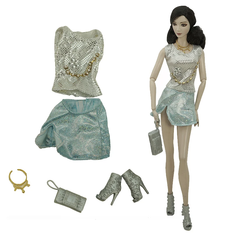 Fashion Outfits For Barbie Doll Clothes Set For Barbie Shirt Pants Shoes Glasses Crown Purse Hat Toys 1/6 Dolls Accessories
