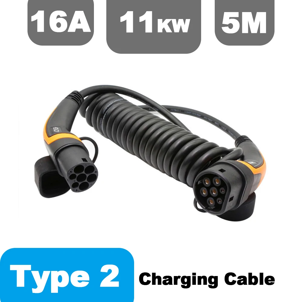 11KW 16A трехфазный кабель EV Тип 2 к IEC 62196-2 шт. Штепсель для зарядки 5 метр пружинный