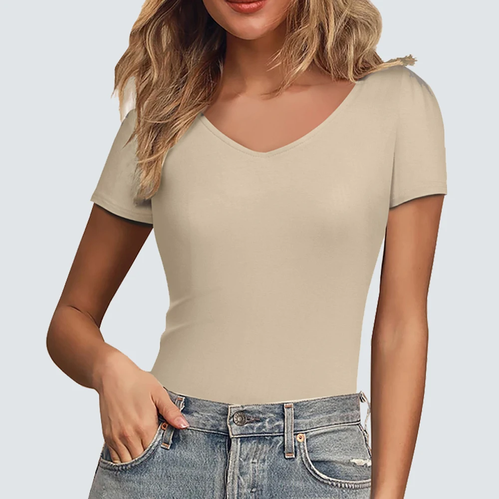 

Women Summer Sexy Tee Solid Color V Neck Cross Bandage Slim Fitted Tops H540