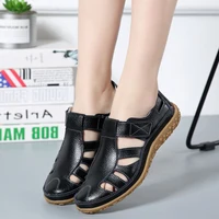 Sandales de gladiateur en croûte de cuir pour femmes, chaussures d'été, plates, ajourées, décontractées, à fond souple, de plage 4