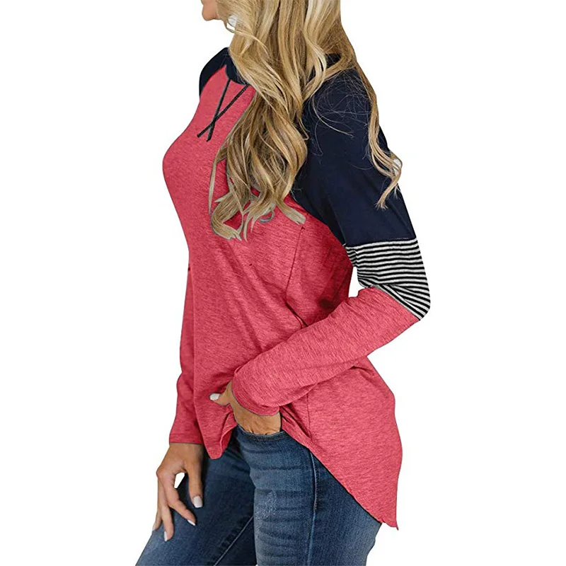 

2020 Plus Size Tshirt Women Fashion Casual Color Block Round Neck Long Sleeve Loose Tops Top Women Harajuku t Shirt Ropa Mujer