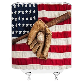 

USA Football Sports Print Waterproof Motion Shower Curtain Polyester Fabric Bath Home Bathroom with 12 Hooks Shower Curtains
