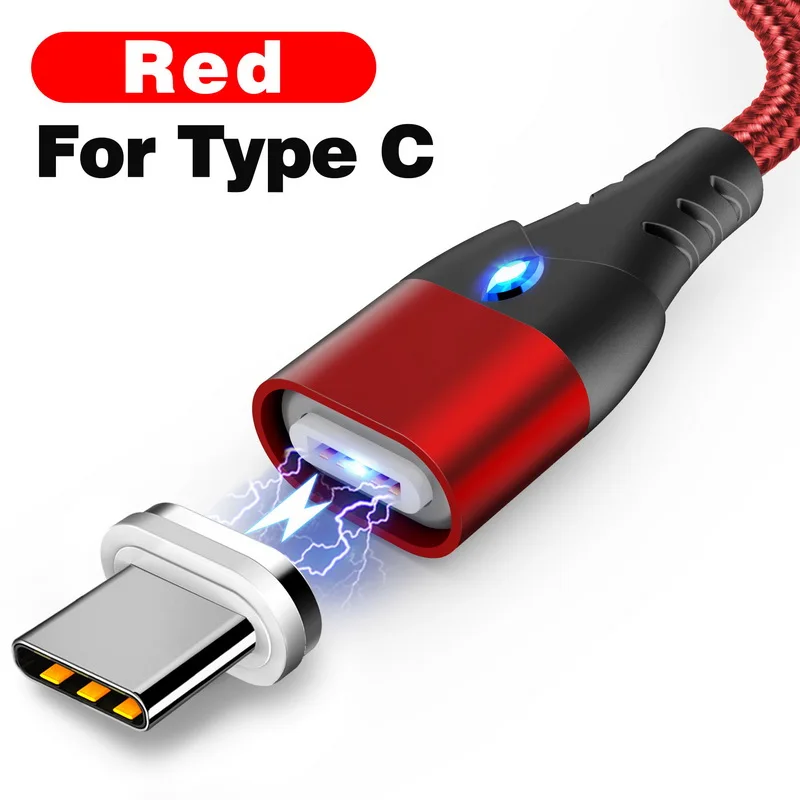 2 м Быстрый 3а Магнитный кабель для iPhone XR XS samsung S9 Plus usb type C зарядка Магнит Micro USB Android шнур телефонный кабель - Цвет: For Type C Red