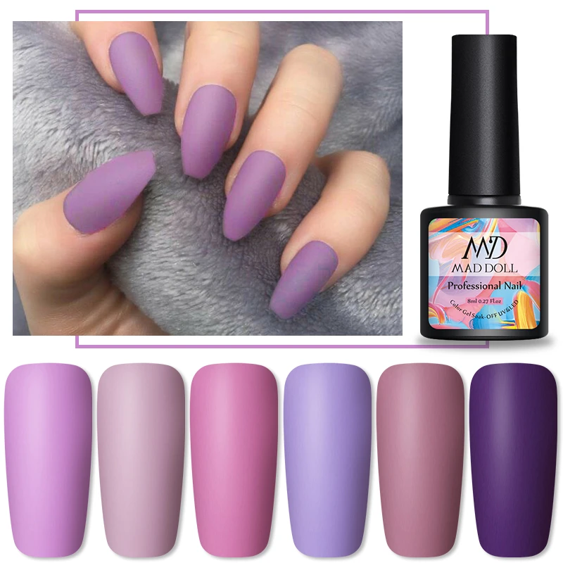 怒っ人形1ボトル8ミリリットル紫マットトップコートカラーネイルジェルポリッシュソークオフuv Ledネデザインdiy Nail Gel Aliexpress