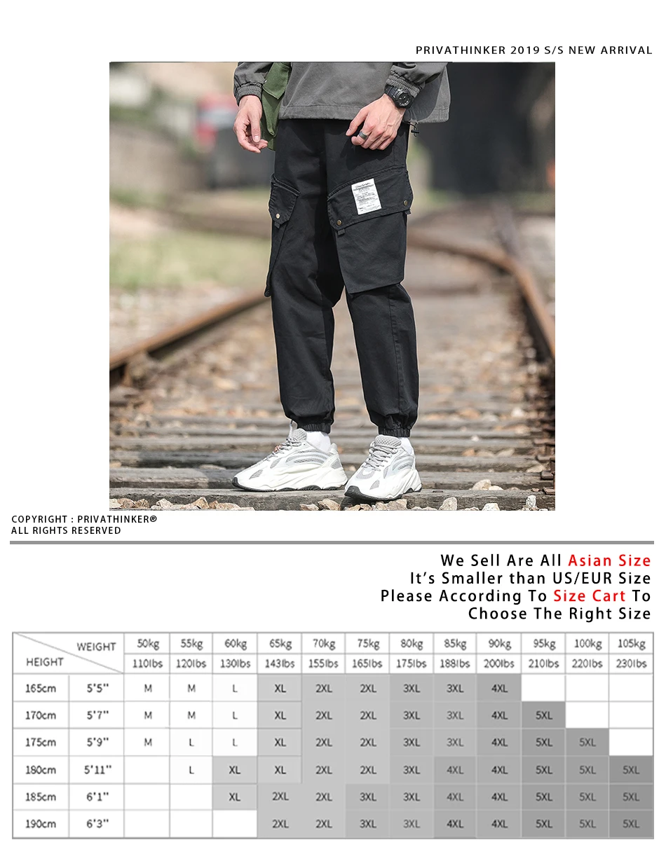 Privathinker Men Loose Black Cargo Pants Streetwear Joggers Mens Hip Hop Big Pockets Pants Male Autumn Trousers Oversize