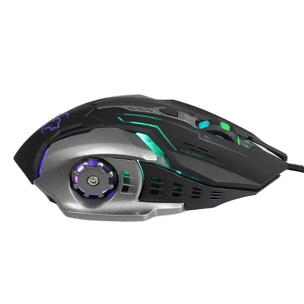 USB Wired Mouse Gaming Mice, 6 Buttons LED Backlit Colorful Light, with Scroll Wheel, for PC Computer, Black