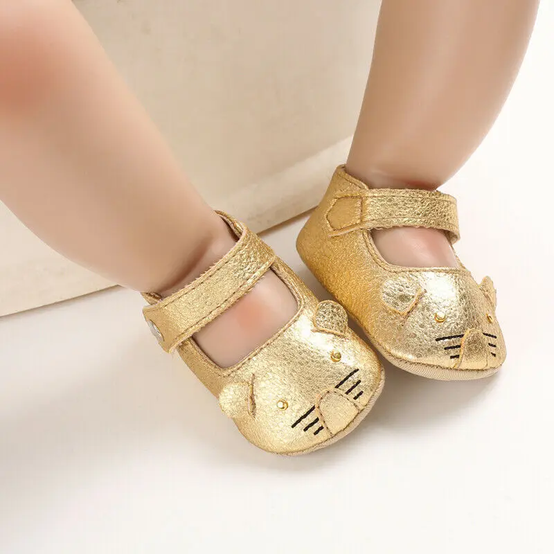 Повседневная обувь для новорожденных; обувь для маленьких девочек; мягкая обувь для малышей; нескользящие кроссовки; детская коляска с принтом 0-18 месяцев; сезон весна-осень; - Цвет: Золотой