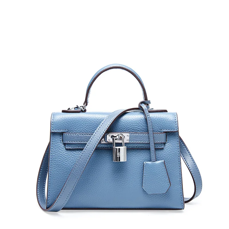 

Ougger Small Women Handbags Crossbody Bags Elegant Style Blue Genuine Leather Flap Bag with Lock for Banquet