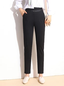 

Black suit pants ladies high waist harem pants Korean version of the office nine points Polyester fiber elastic waist pants