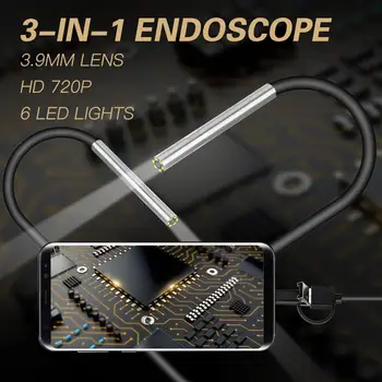 

Endoscope Camera 3.9mm Tiny Lens Mini Android Endoscope Micro Type C 3 in 1 Waterproof Inspection For Android PC Borescope