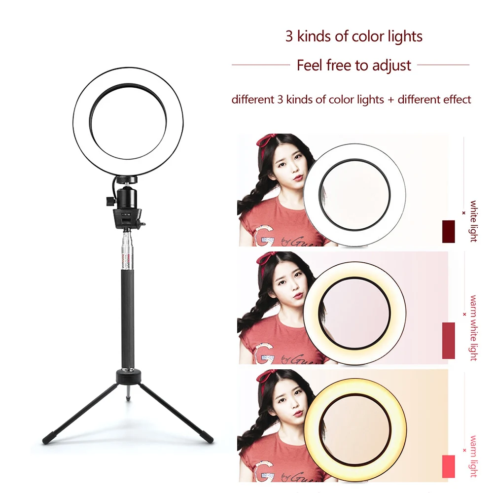 SPASH Ring Light 8 Inch Ring Lamp Bluetooth USB Plug with Selfie Stick Tripod Phone Holder for YouTube Photography Ringlight 6