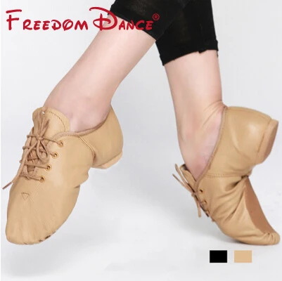 Quality Pig Leather Lace Up Jazz Dance Shoes Soft Ballet Dance Shoes Yoga Sneakers Black Tan Colors Men Women Training Shoes