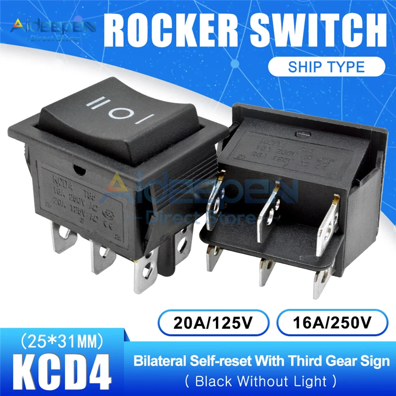 Black NO light 3gear KCD4 кулисный переключатель переменного тока 16A/250V 20A/125V ВКЛ-ВЫКЛ 2/3 позиции 4/6 булавки с светильник Мощность переключатель с пыли Водонепроницаемый Кепки 25x31 мм - Цвет: Black NO light 3gear
