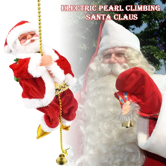 Electric Animated Climbing Santa Claus on Beads Chain Musical Moving Figure Christmas Ornament NSV775 2