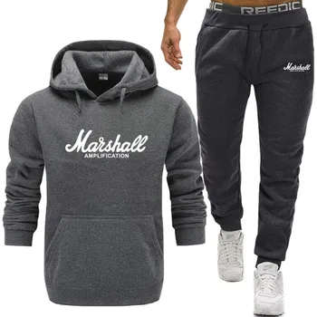

New hot Two Pieces Set Fashion Hooded Sweatshirts Sportswear Men Marshall Tracksuit Hoodie Autumn Men Hoodies+Pants Sets 2019