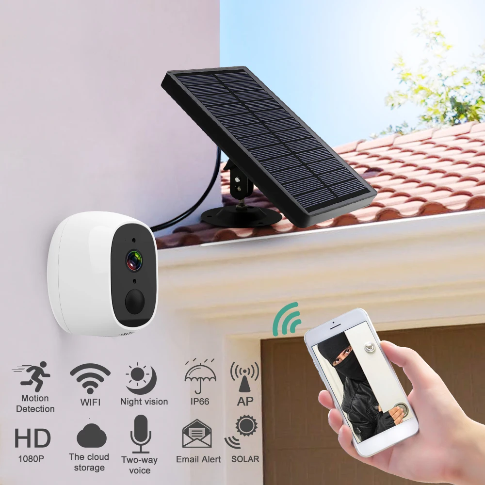 

1080P Solar IP Camera Battery WiFi Wireless Surveillance Camera 2.0MP Home Security Waterproof PIR Alarm Audio Waterproof
