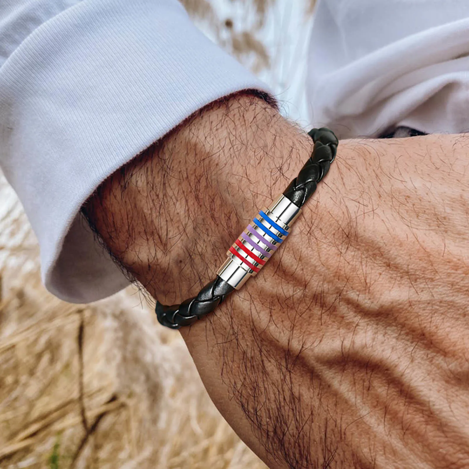 Vnox Rainbow Woven Leather LGBTQ Bracelets, Lesbians Gays