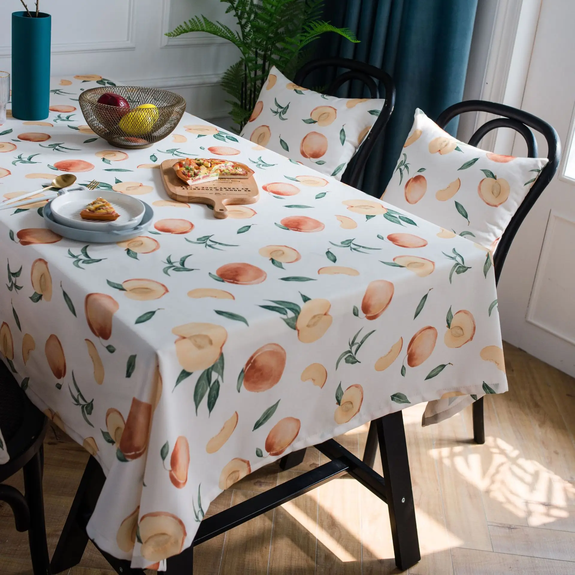 Waterproof Tablecloth Rectangular Fruit Yellow Peach Table Cloth Home Furniture Cover Pillowcase Set Holiday Decor | Дом и сад