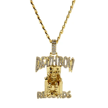 

Hip hop cuban chain necklace Death Row Records Pendant Iced Out Bling Rhinestone Streetwear chain necklaces jewelry for rapper