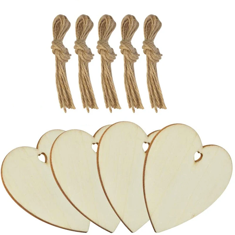 

10pcs Natural Heart Wood Slices DIY 8cm Wooden Ornaments Unfinished Predrilled Embellishments with Natural Twine for Christmas