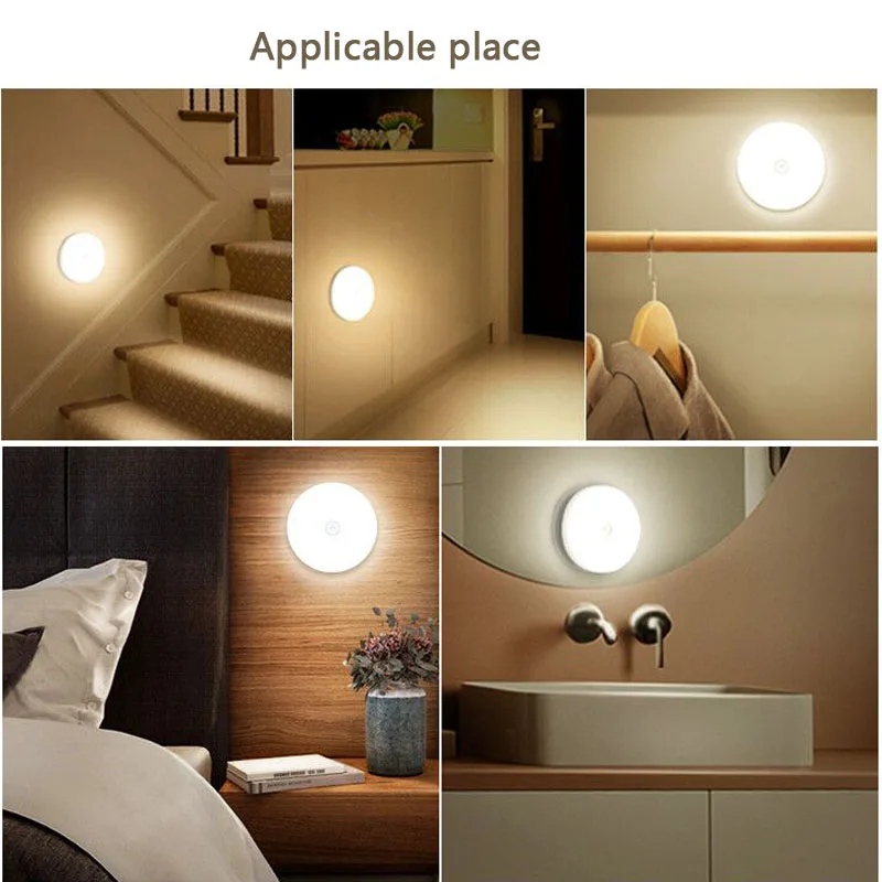 6pcs LED Built-in 700 mah Battery Operated Motion Sensor Night Light Wireless Wall Lamp Closet Lights Baby Room WC Toilet Light