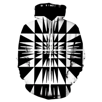 

The new version of men's casual hoodie will be 3D printed with black and white triangle patterns