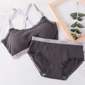 

Women Letter Print Straps Underwear Set Comfortable One-Piece Wireless Lingerie Bra & Brief Set