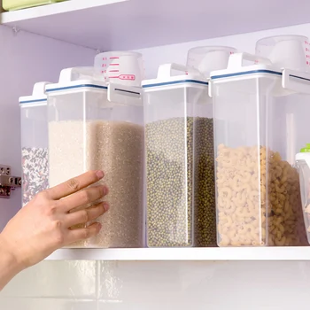 

2L Rice Storage Food Container Cases Bean Sealing PP Kitchen Preservation Home Plastic Dispenser 15*7.5*29cm