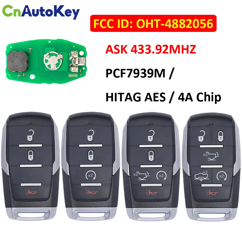 

CN087037 Smart Prox Remote Key Fob for Dodge Ram 1500 Pickup 2019 2020 433.92Mhz PCF7939M HITAG AES 4A Chip FCCID OHT-4882056
